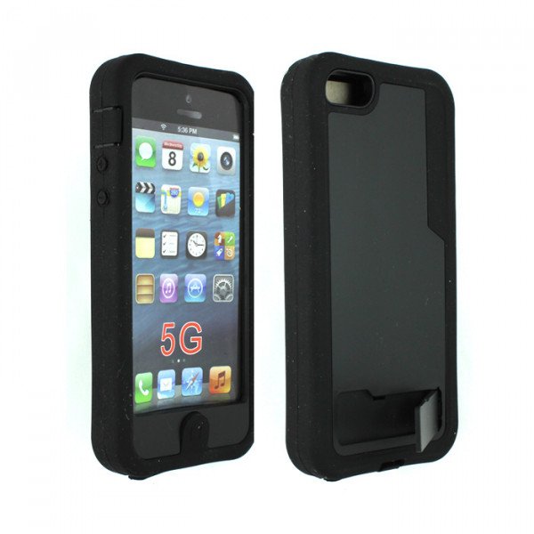 Wholesale iPhone 5 5S Tuff Hybrid Case with Stand (Black-Black)